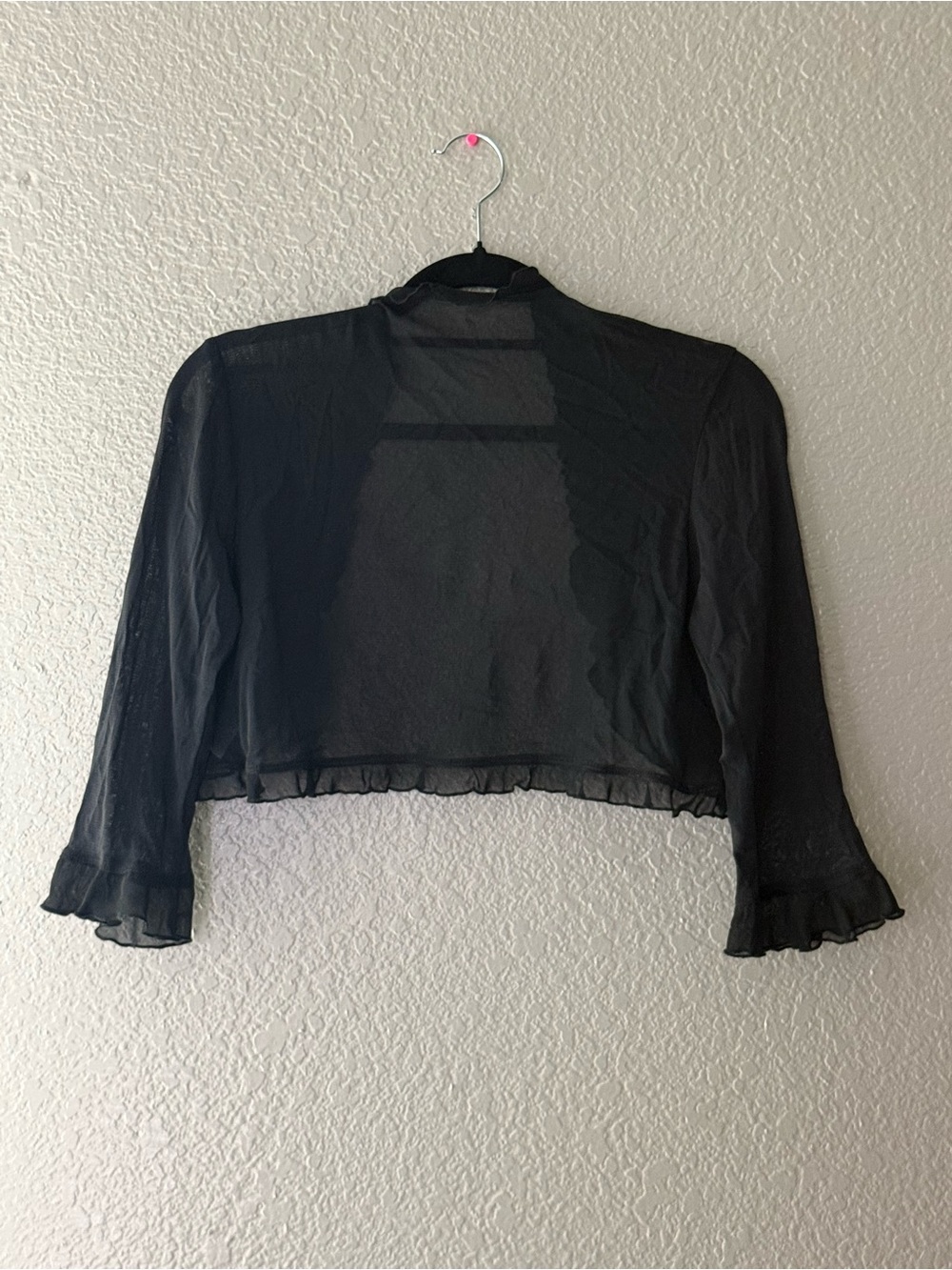 Y2K Black Sheer Striped Ruffle Bolero Shrug Gothic Fairy Whimsigoth - Picture 10 of 15
